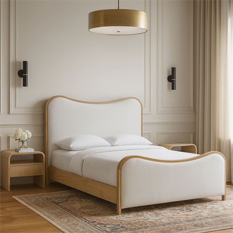 Meridian Furniture Arvada Cream Linen Textured Fabric Upholstered King Bed