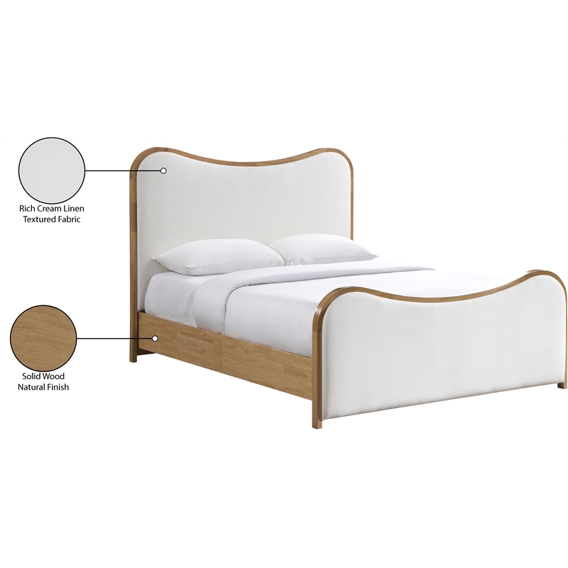 Meridian Furniture Arvada Cream Linen Textured Fabric Upholstered Queen Bed