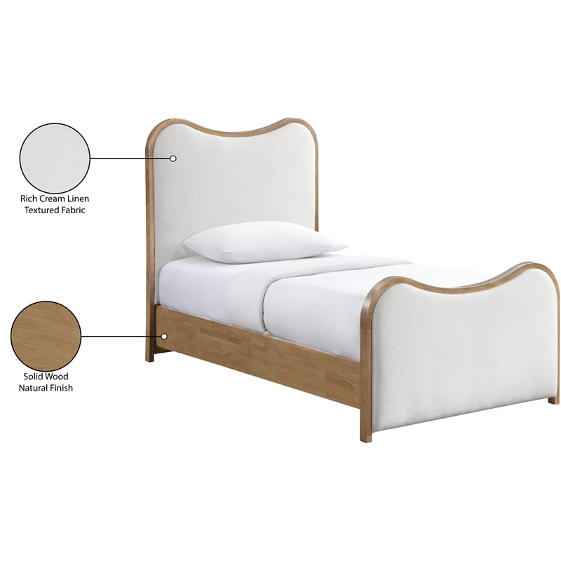 Meridian Furniture Arvada Cream Linen Textured Fabric Upholstered Twin Bed