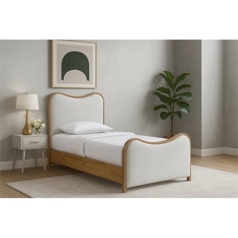 Meridian Furniture Arvada Cream Linen Textured Fabric Upholstered Twin Bed