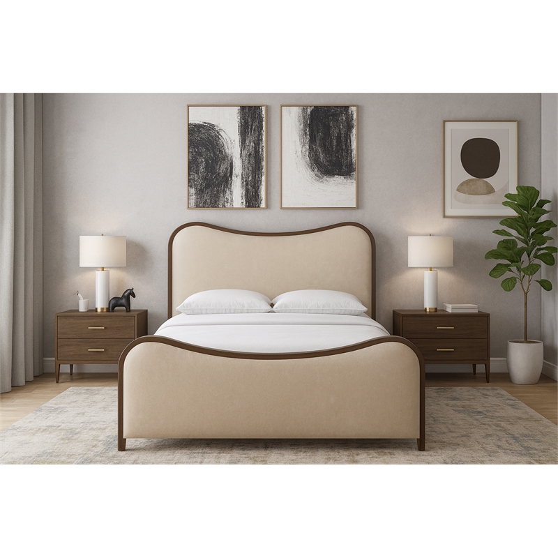 Meridian Furniture Arvada Cream Vegan Leather Upholstered Full Bed
