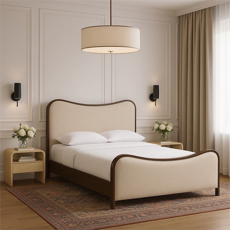 Meridian Furniture Arvada Cream Vegan Leather Upholstered King Bed