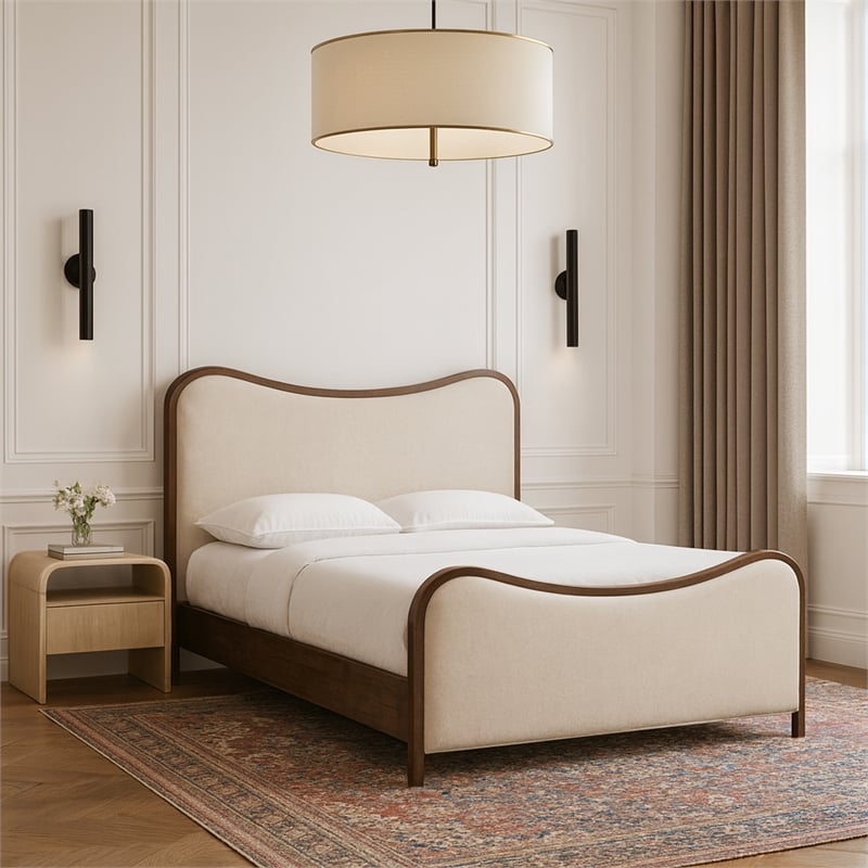 Meridian Furniture Arvada Cream Vegan Leather Upholstered Queen Bed