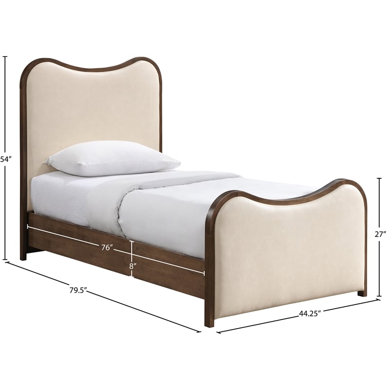 Meridian Furniture Arvada Cream Vegan Leather Upholstered Twin Bed