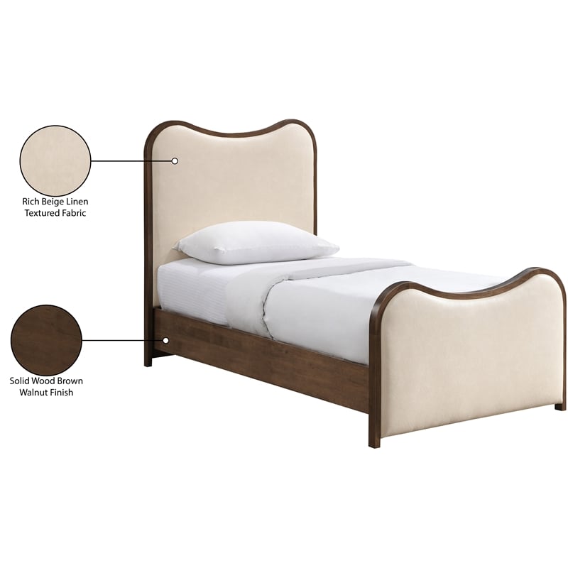 Meridian Furniture Arvada Cream Vegan Leather Upholstered Twin Bed