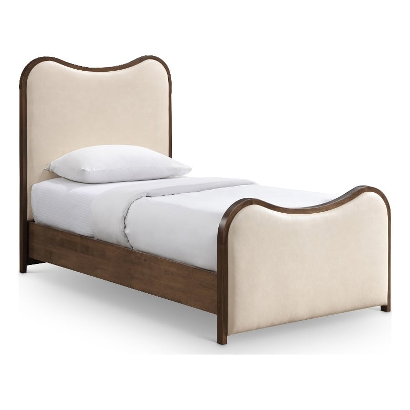 Meridian Furniture Arvada Cream Vegan Leather Upholstered Twin Bed