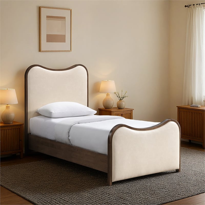 Meridian Furniture Arvada Cream Vegan Leather Upholstered Twin Bed
