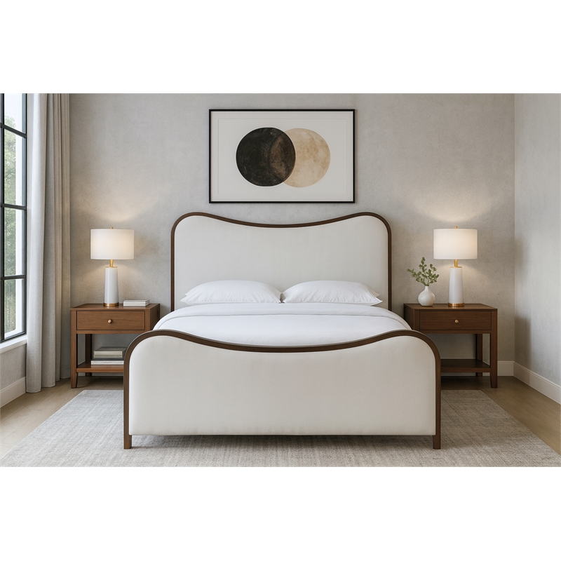 Meridian Furniture Arvada Beige Linen Textured Fabric Upholstered Full Bed