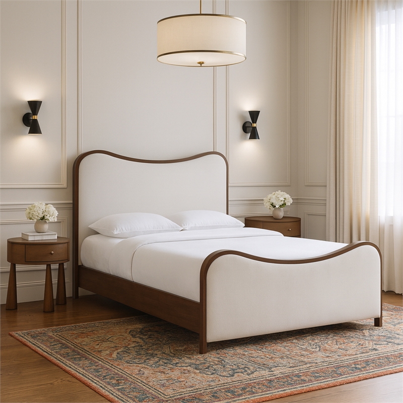 Meridian Furniture Arvada Cream Linen Textured Fabric Upholstered King Bed