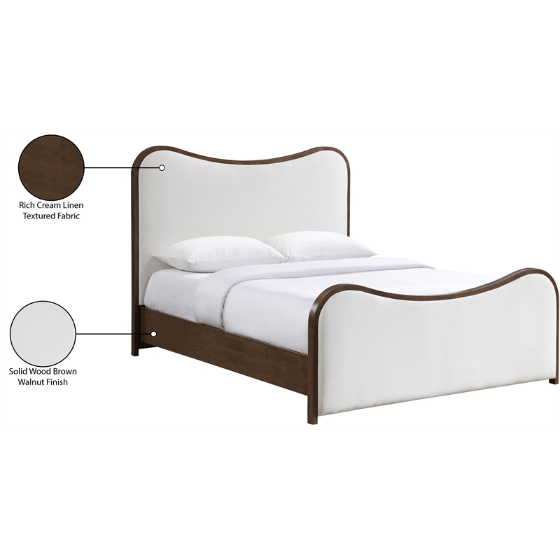 Meridian Furniture Arvada Cream Linen Textured Fabric Upholstered Queen Bed