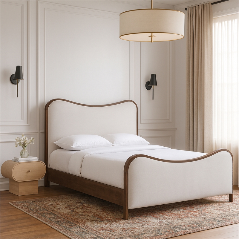 Meridian Furniture Arvada Cream Linen Textured Fabric Upholstered Queen Bed