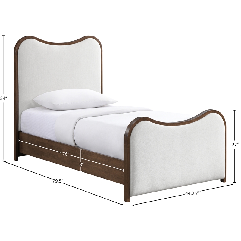 Meridian Furniture Arvada Cream Linen Textured Fabric Upholstered Twin Bed