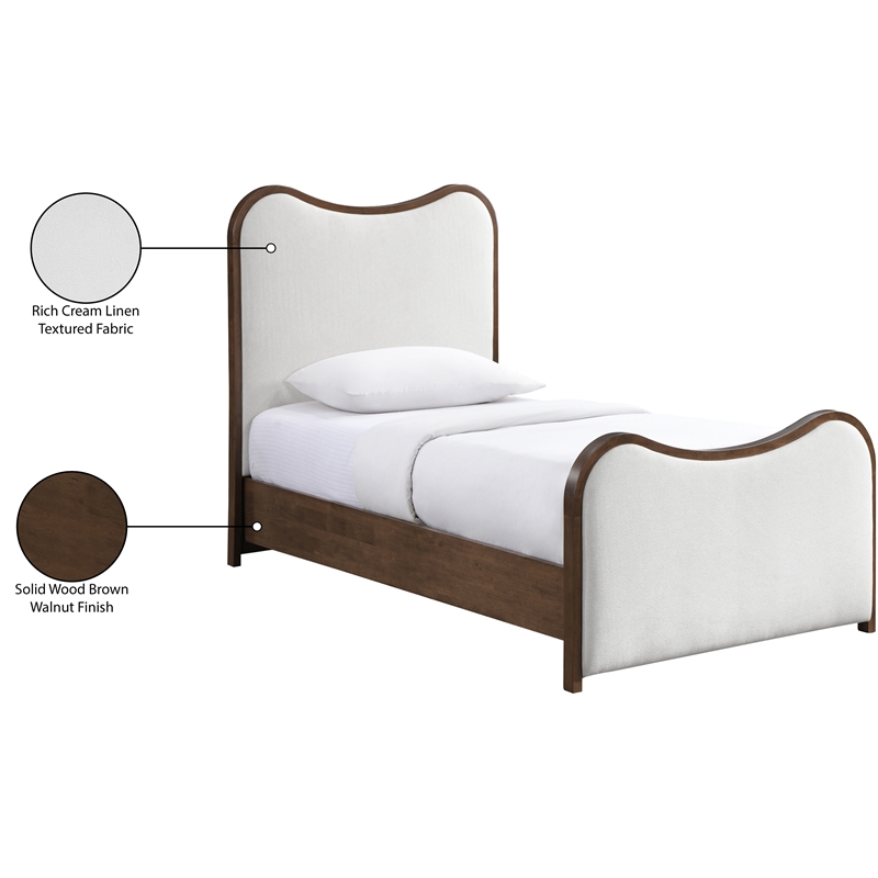 Meridian Furniture Arvada Cream Linen Textured Fabric Upholstered Twin Bed