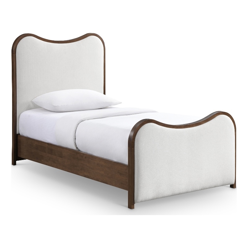 Meridian Furniture Arvada Cream Linen Textured Fabric Upholstered Twin Bed