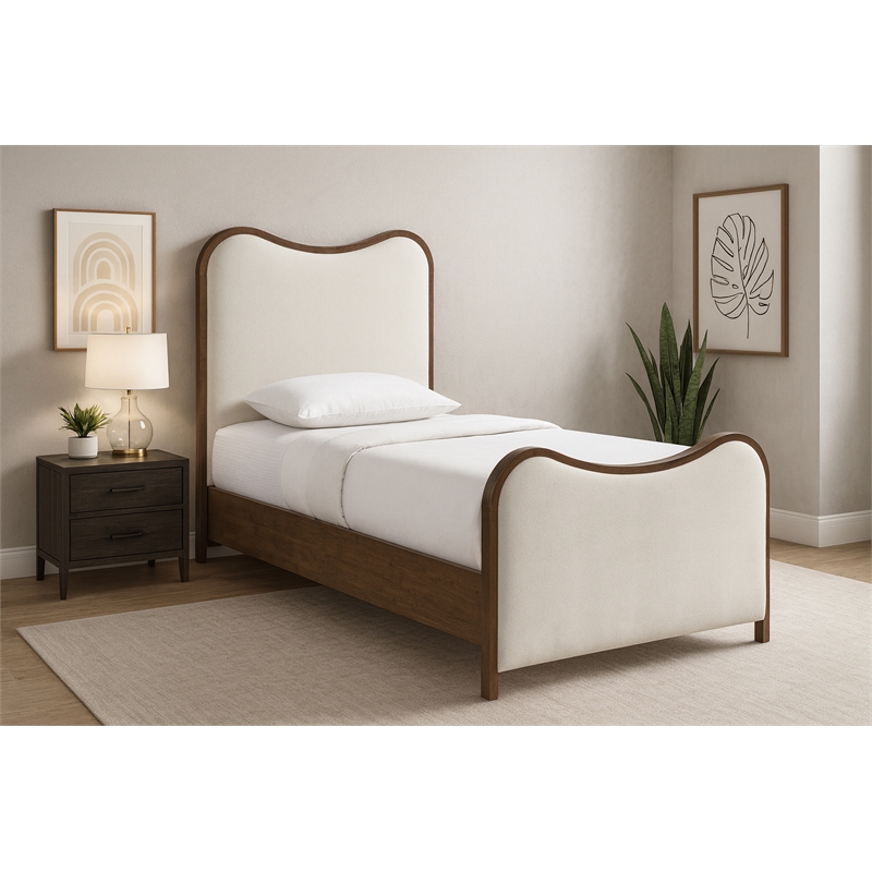 Meridian Furniture Arvada Cream Linen Textured Fabric Upholstered Twin Bed