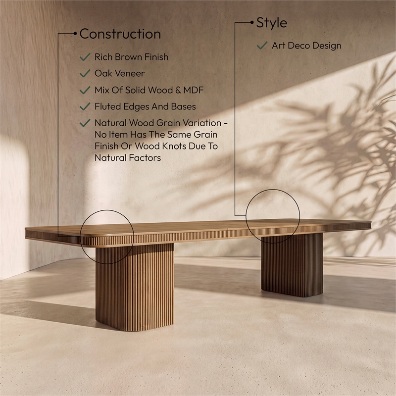 meridian furniture mohari 112&quot - 160&quot brown solid wood and veneer dining table