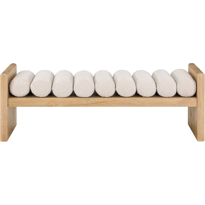 Meridian Furniture Set of 2 Contemporary Natural Bench with Cream Cushions