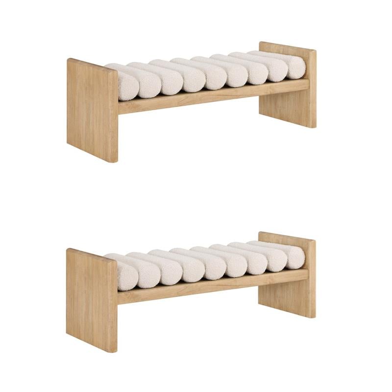 Meridian Furniture Set of 2 Contemporary Natural Bench with Cream Cushions