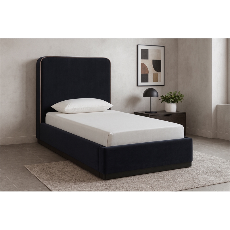 Meridian Furniture Rava Black Velvet Upholstered Twin Bed