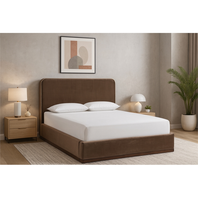 Meridian Furniture Rava Brown Velvet Upholstered Full Bed