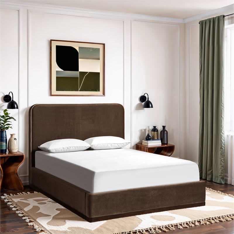 Meridian Furniture Rava Brown Velvet Upholstered Queen Bed
