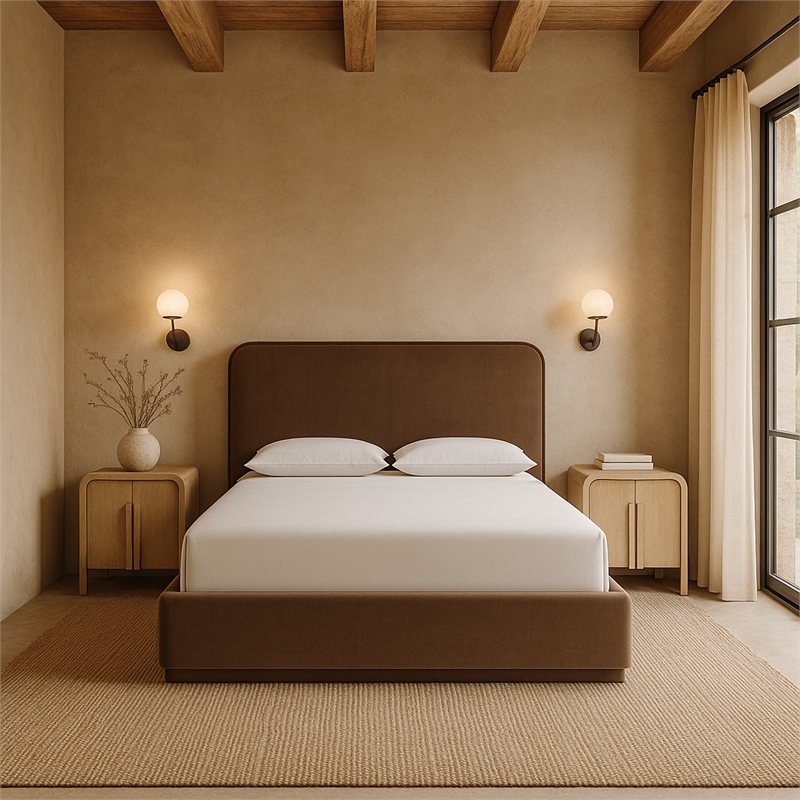 Meridian Furniture Rava Brown Velvet Upholstered Queen Bed