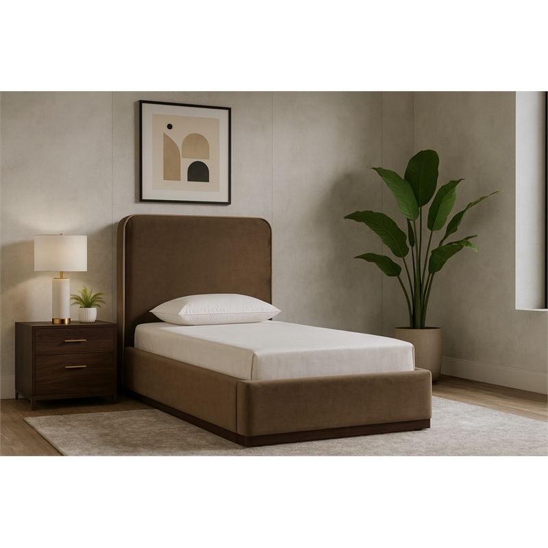 Meridian Furniture Rava Brown Velvet Upholstered Twin Bed