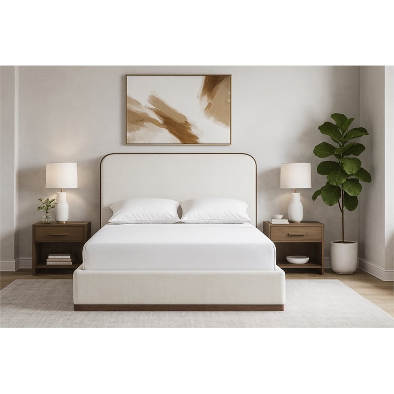 Meridian Furniture Rava Cream Velvet Upholstered Full Bed