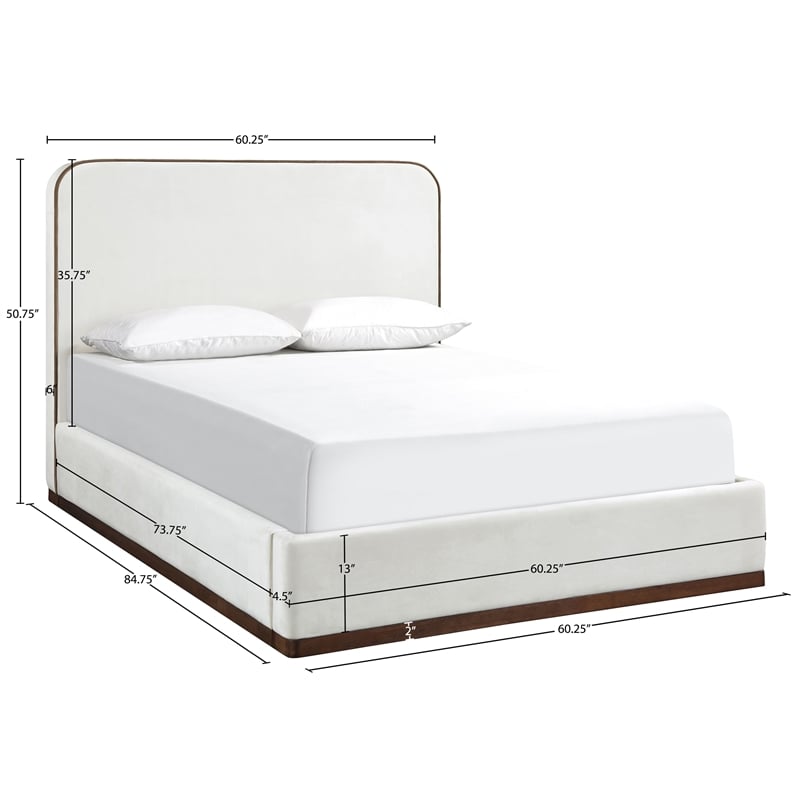 Meridian Furniture Rava Cream Velvet Upholstered Full Bed