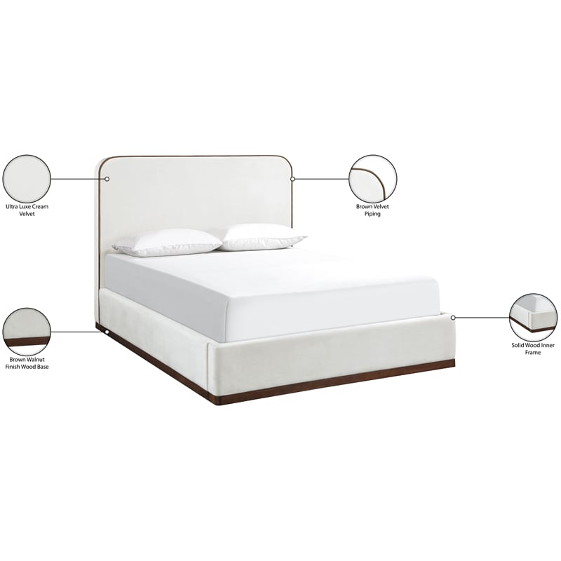 Meridian Furniture Rava Cream Velvet Upholstered Full Bed