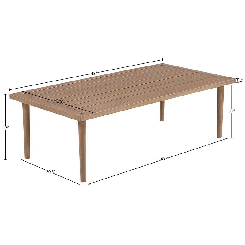 Meridian Furniture Laguna Natural Aluminum Outdoor Patio Coffee Table