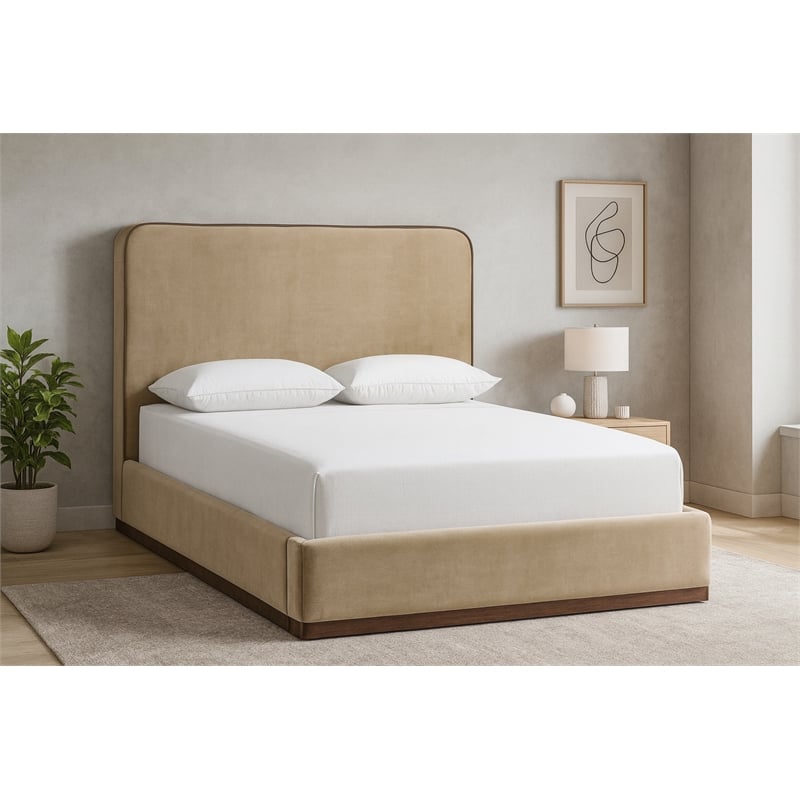Meridian Furniture Rava Beige Velvet Upholstered Full Bed