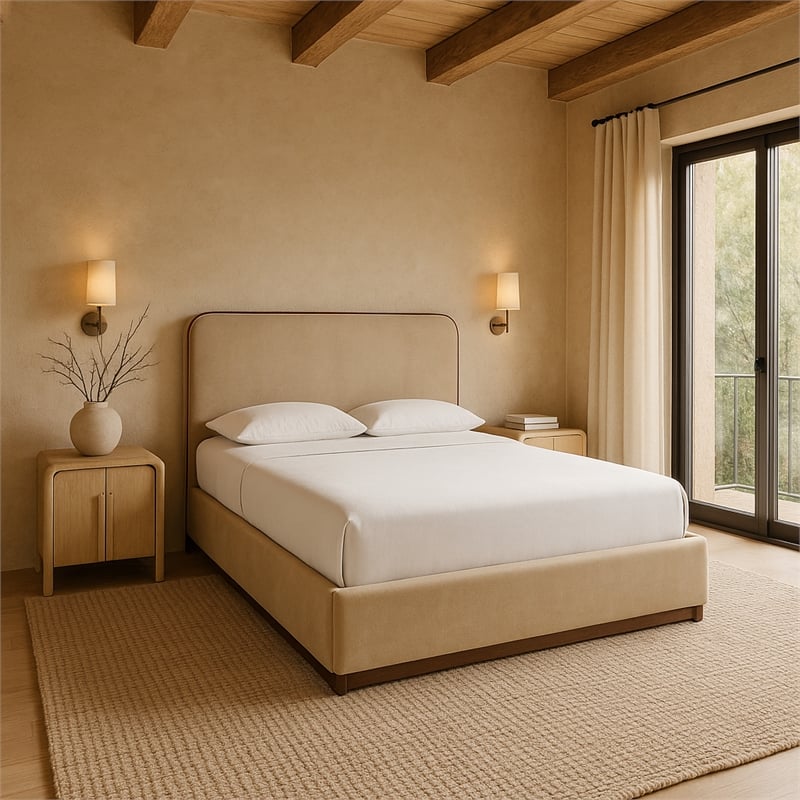 Meridian Furniture Rava Beige Velvet Upholstered Queen Bed