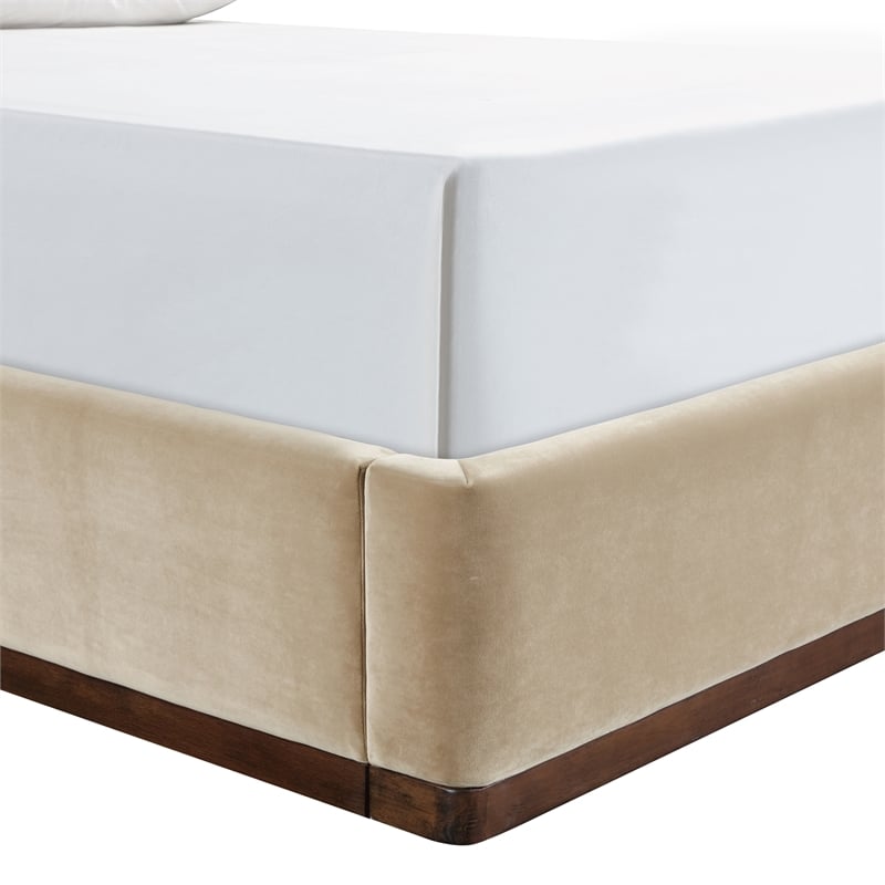 Meridian Furniture Rava Beige Velvet Upholstered Queen Bed