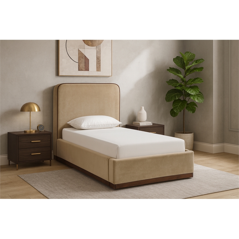 Meridian Furniture Rava Beige Velvet Upholstered Twin Bed