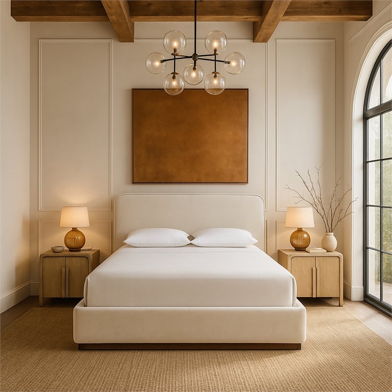 Meridian Furniture Rava Cream Velvet Upholstered King Bed