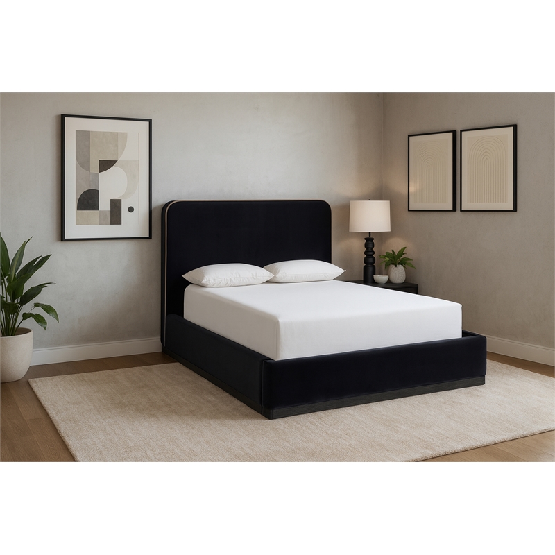 Meridian Furniture Rava Black Velvet Upholstered Full Bed