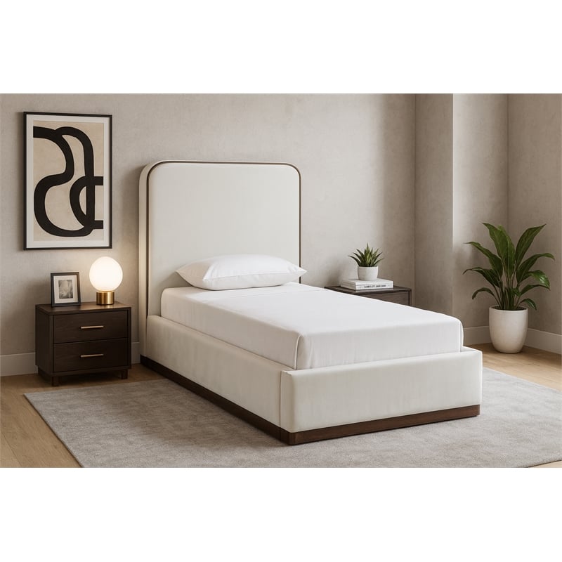 Meridian Furniture Rava Cream Velvet Upholstered Twin Bed