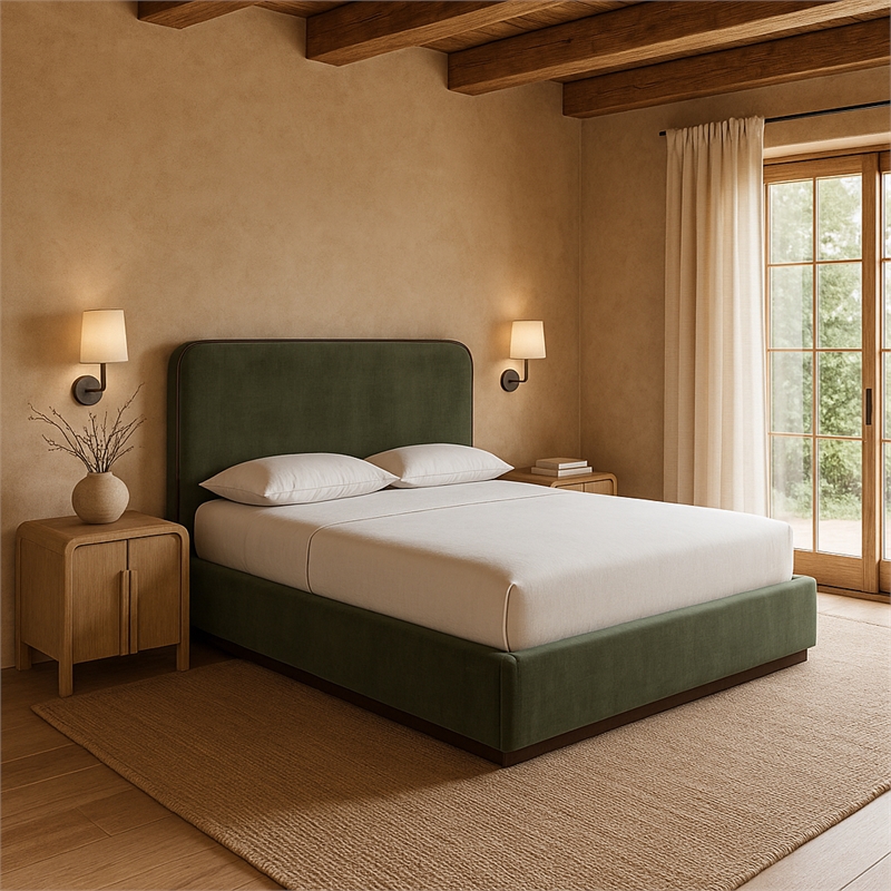 Meridian Furniture Rava Green Velvet Upholstered Queen Bed