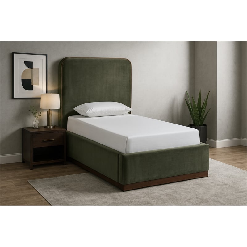 Meridian Furniture Rava Green Velvet Upholstered Twin Bed