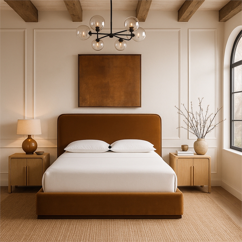 Meridian Furniture Rava Saddle Velvet Upholstered King Bed