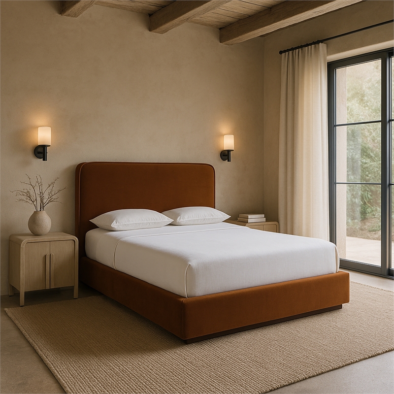 Meridian Furniture Rava Saddle Velvet Upholstered Queen Bed