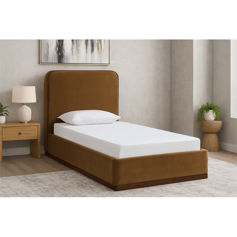 Meridian Furniture Rava Saddle Velvet Upholstered Twin Bed