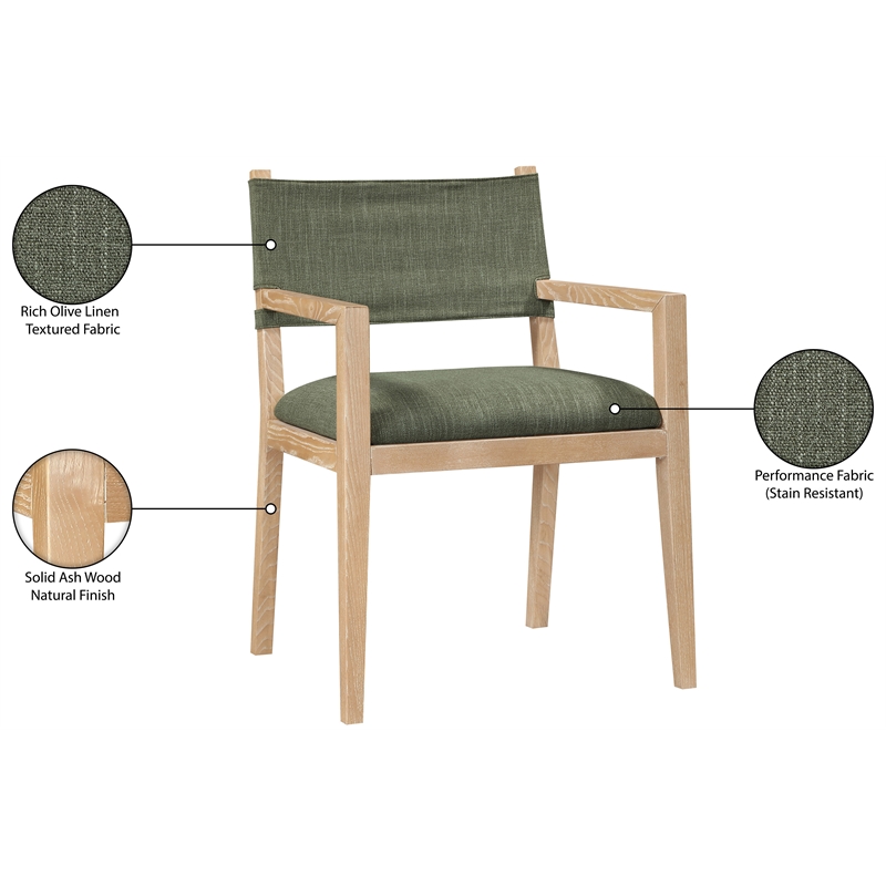 Meridian Furniture Avon Olive Linen Textured Fabric Dining Arm Chair