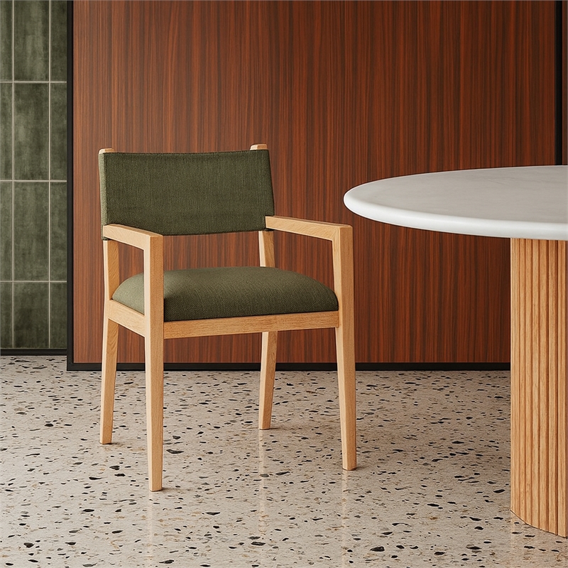 Meridian Furniture Avon Olive Linen Textured Fabric Dining Arm Chair