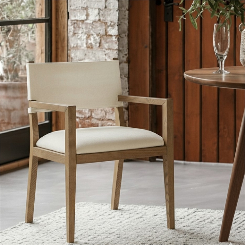 Meridian Furniture Avon Beige Linen Textured Fabric Dining Arm Chair