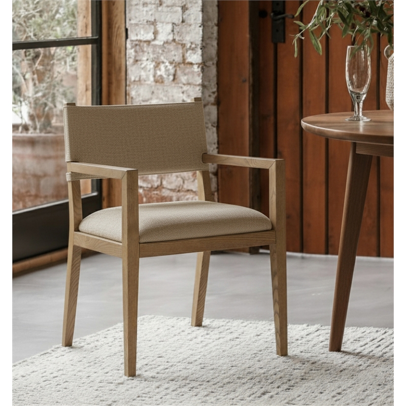 Meridian Furniture Avon Brown Linen Textured Fabric Dining Arm Chair