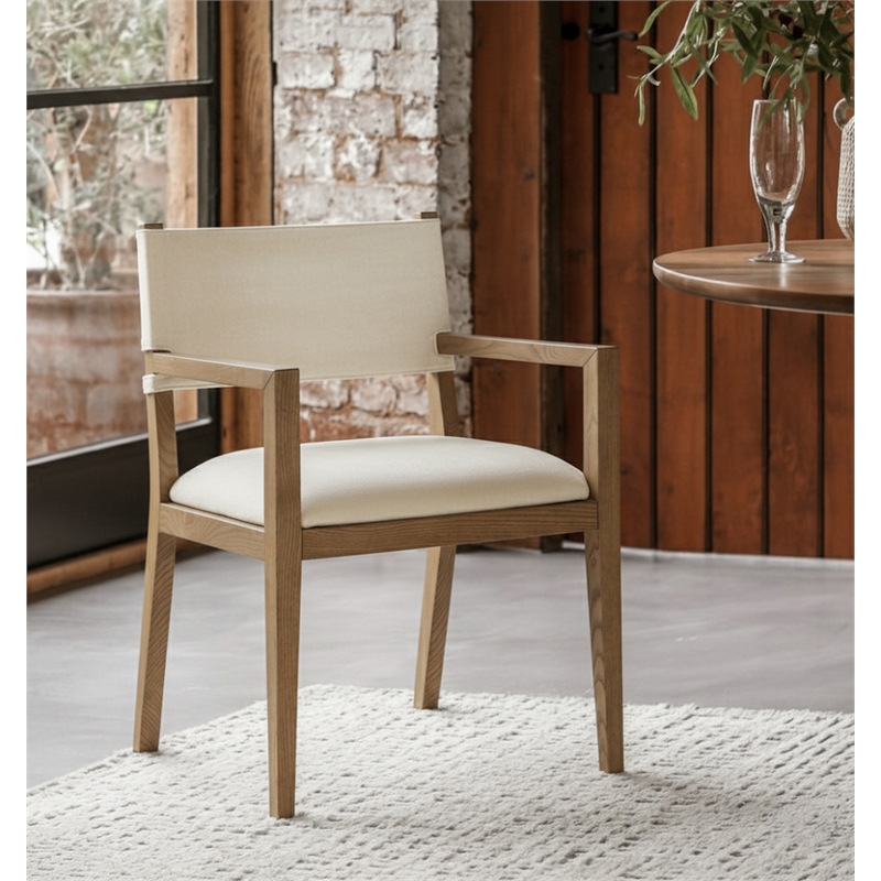 Meridian Furniture Avon Cream Linen Textured Fabric Dining Arm Chair