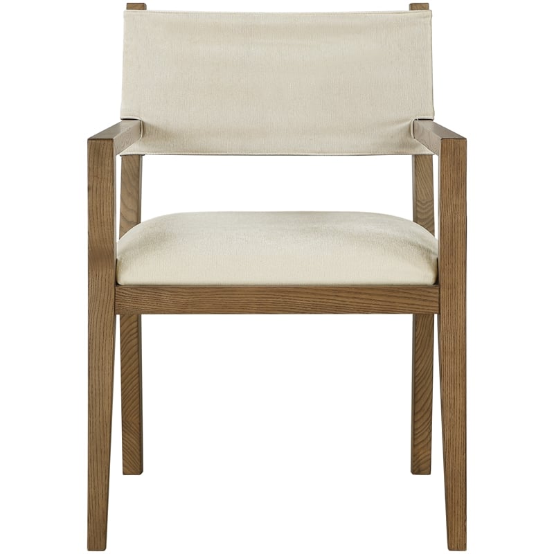 Meridian Furniture Avon Cream Linen Textured Fabric Dining Arm Chair