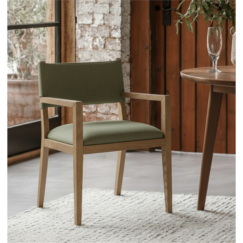 Meridian Furniture Avon Olive Linen Textured Fabric Dining Arm Chair